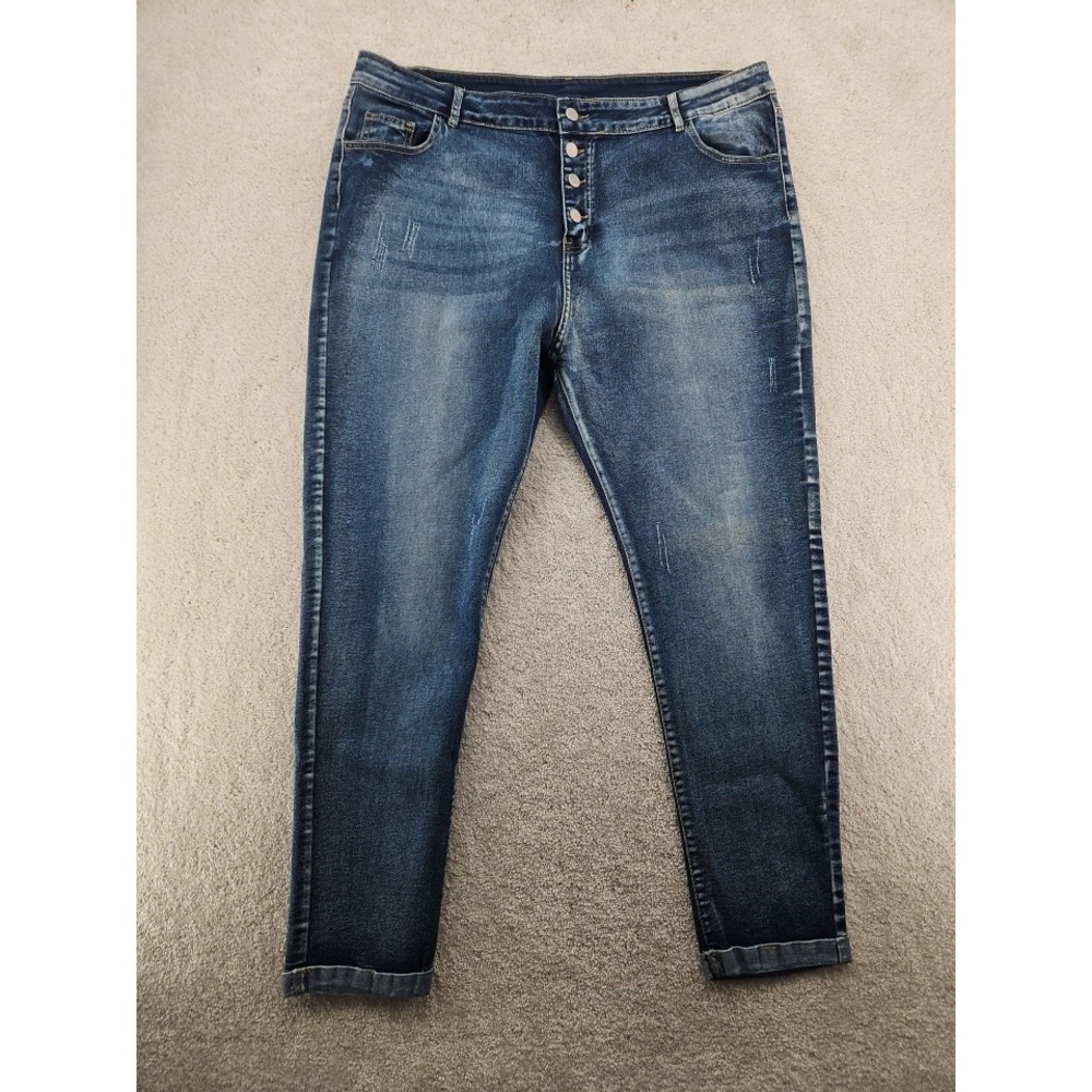 Unbranded Women's Button Fly Distressed Skinny Jeans Plus Size 40x28